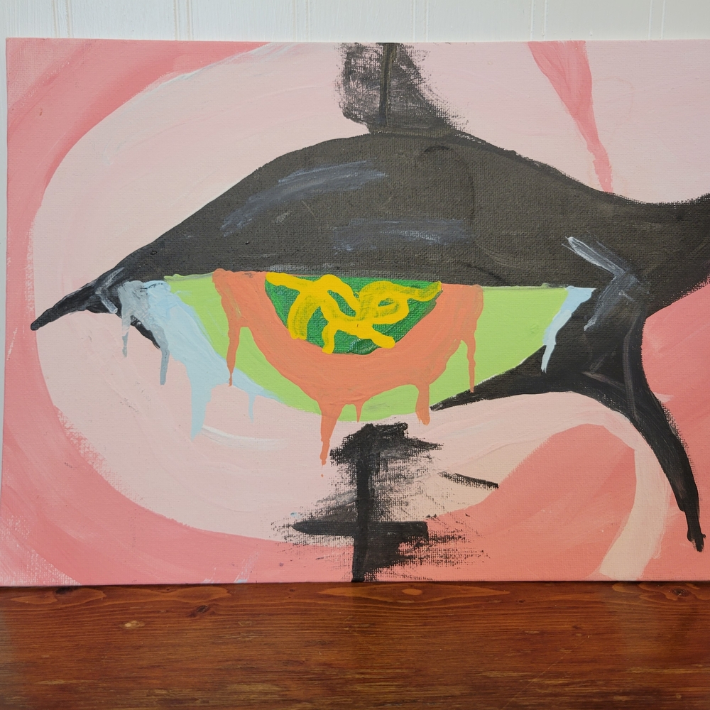 Abstract Shark Canvas Wall Art in Pink and Black